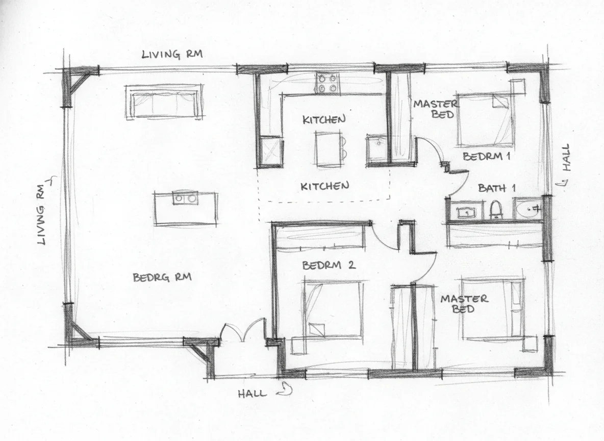 Hand-drawn floor plan sketch