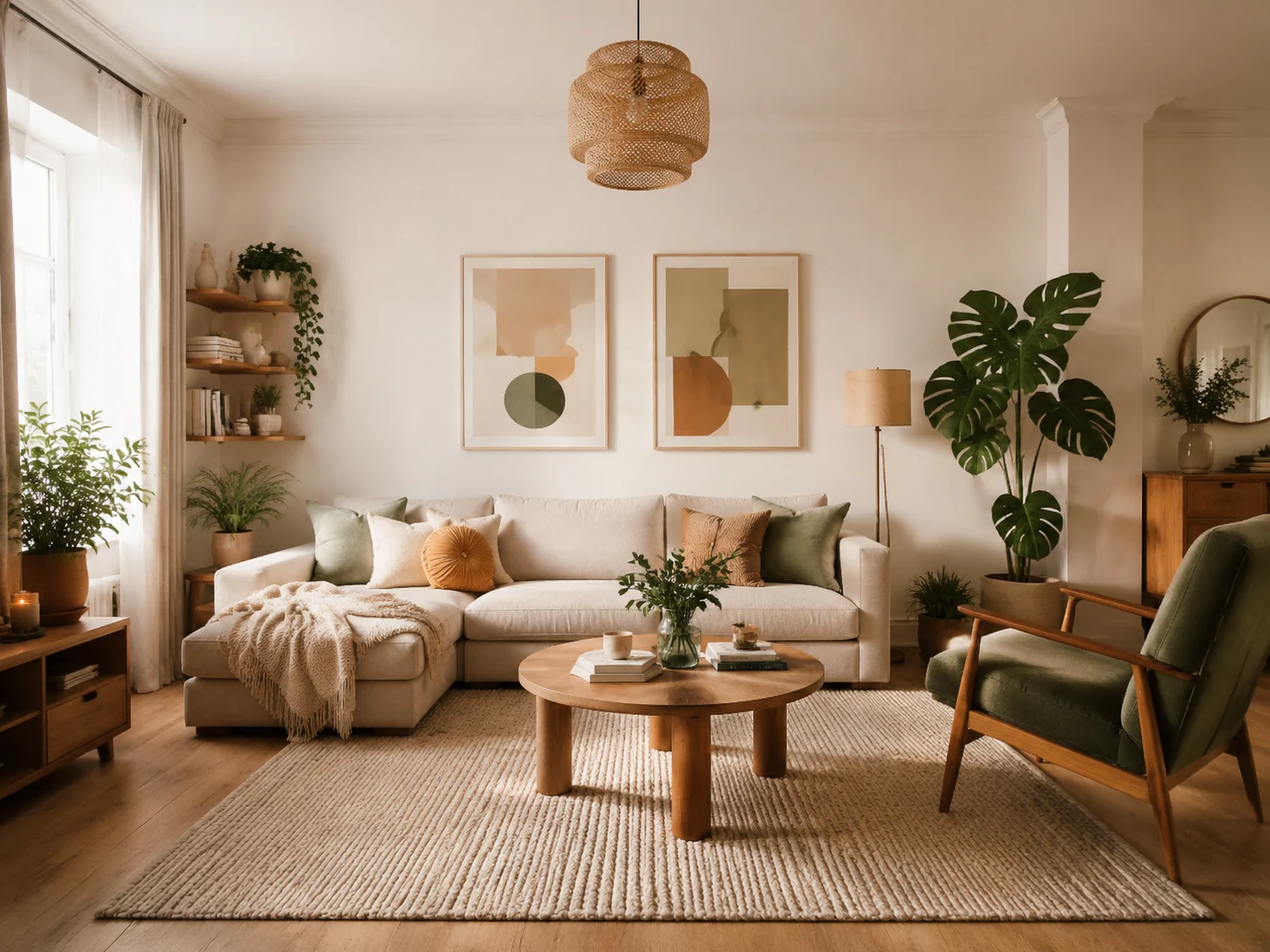 Stylish redecorated room shown as the after of a room makeover