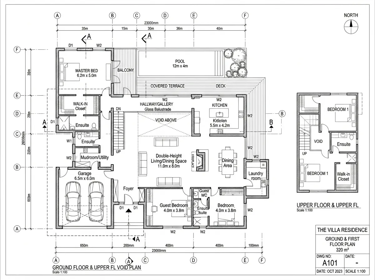 Contemporary villa architectural floor plan generated by AI architecture floor plan generator