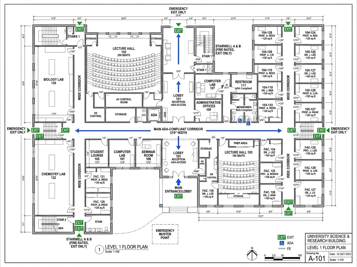 University campus building floor plan generated by AI architecture floor plan generator