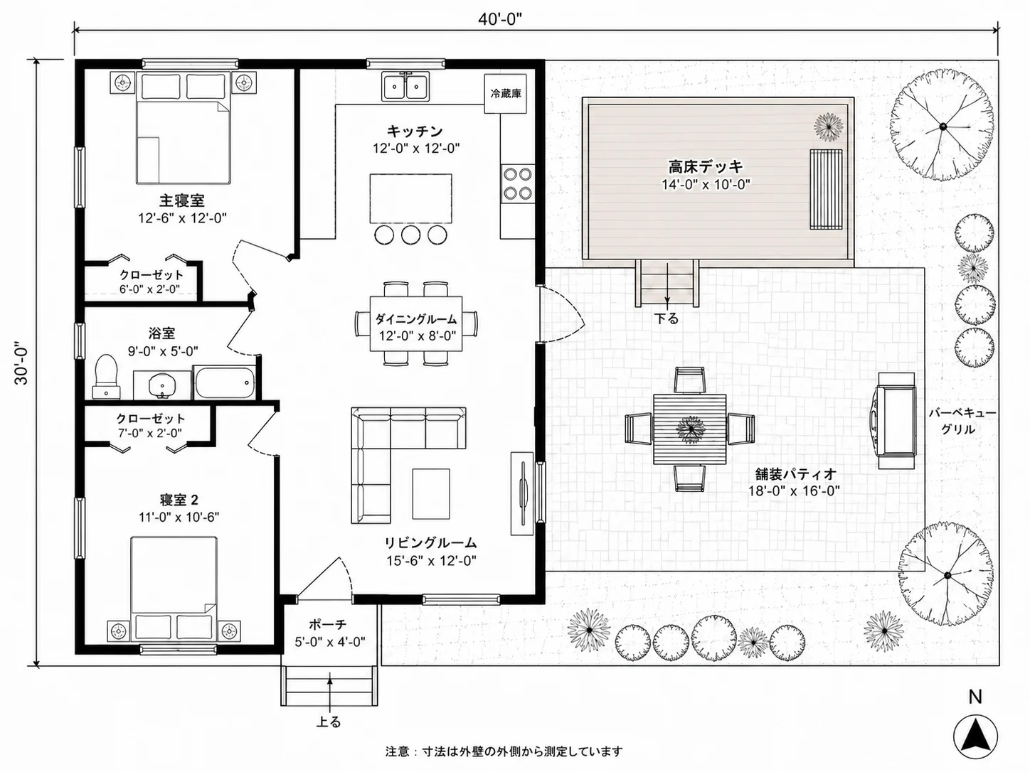 パティオや屋外家具を備えた裏庭プランナーのシンボルライブラリ