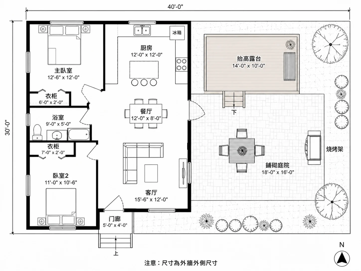 包含露台與家具圖元的後院設計工具圖庫