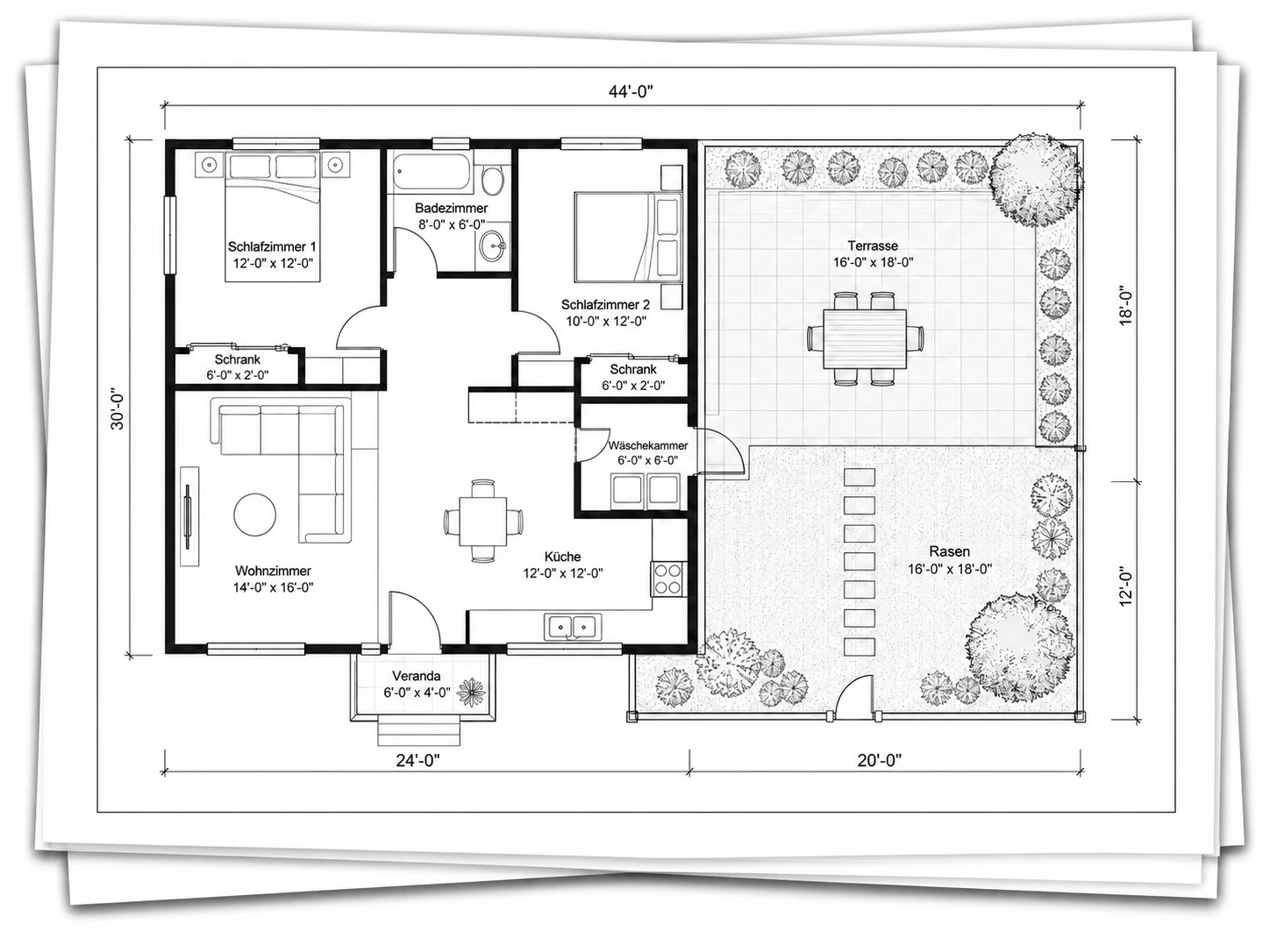 Terrassenplaner Exportoptionen mit PNG und PDF