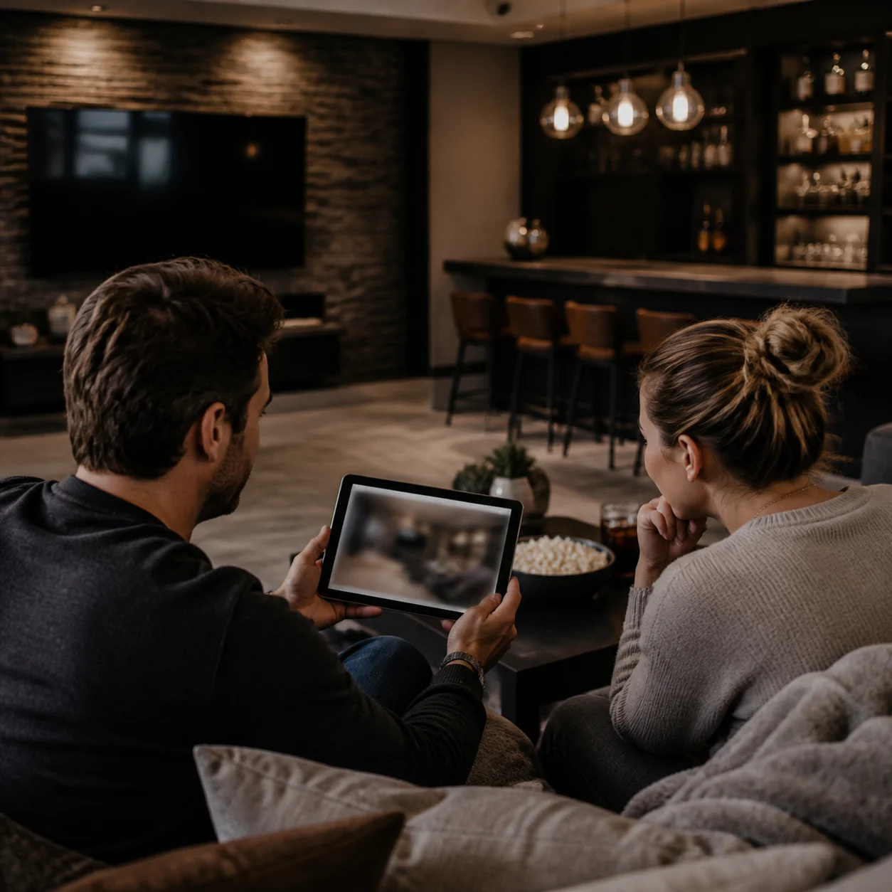 Host reviewing a generated basement entertainment concept