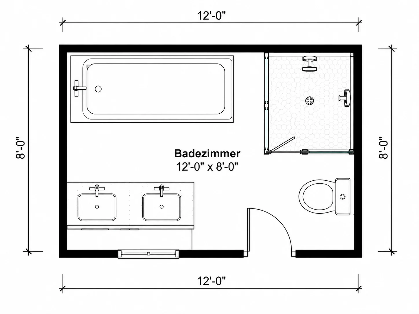 Badplaner-Symbolbibliothek mit Badewanne, Dusche und Waschtisch