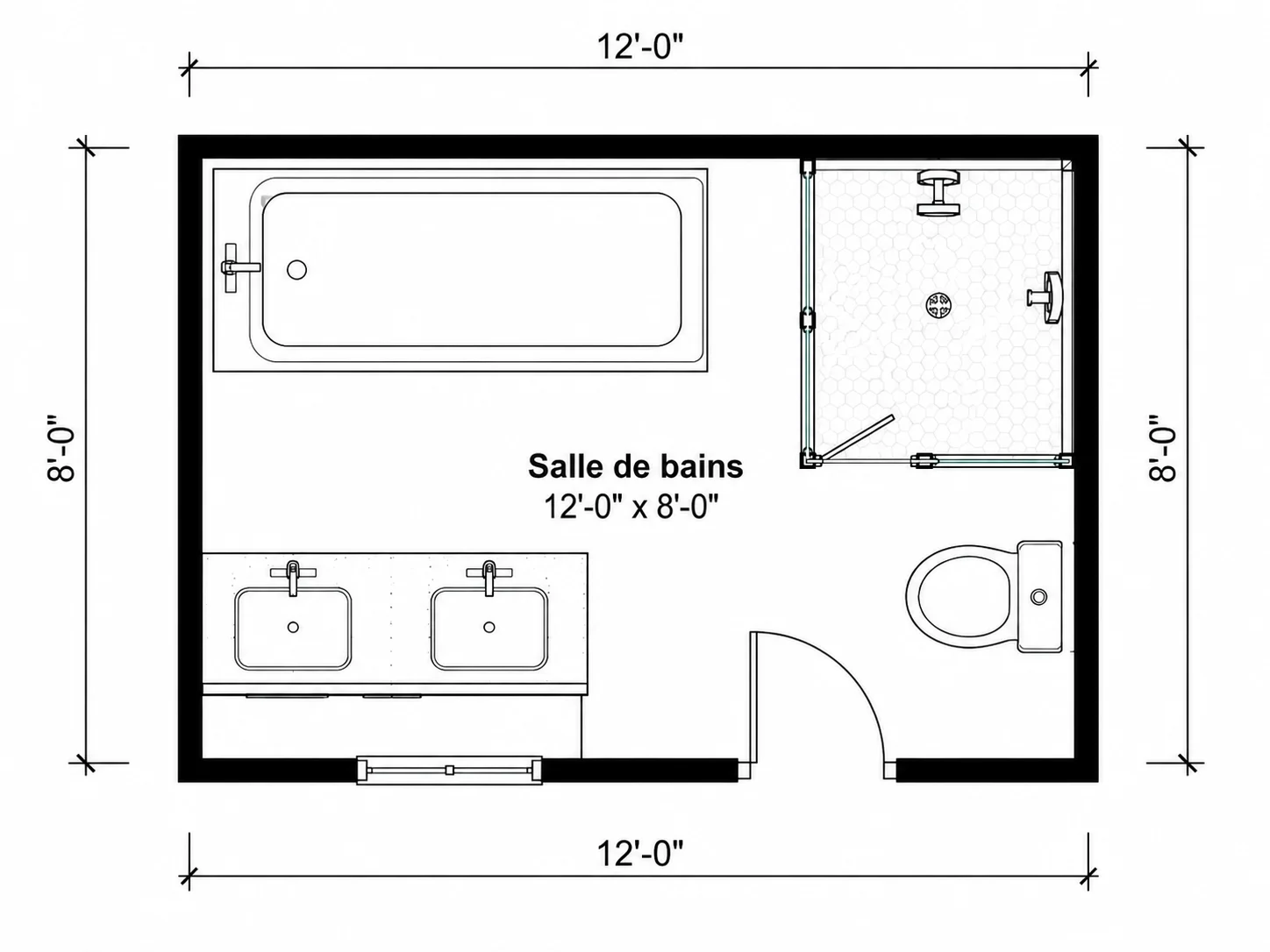Bibliothèque de symboles pour plan de salle de bain avec baignoire, douche et meuble vasque