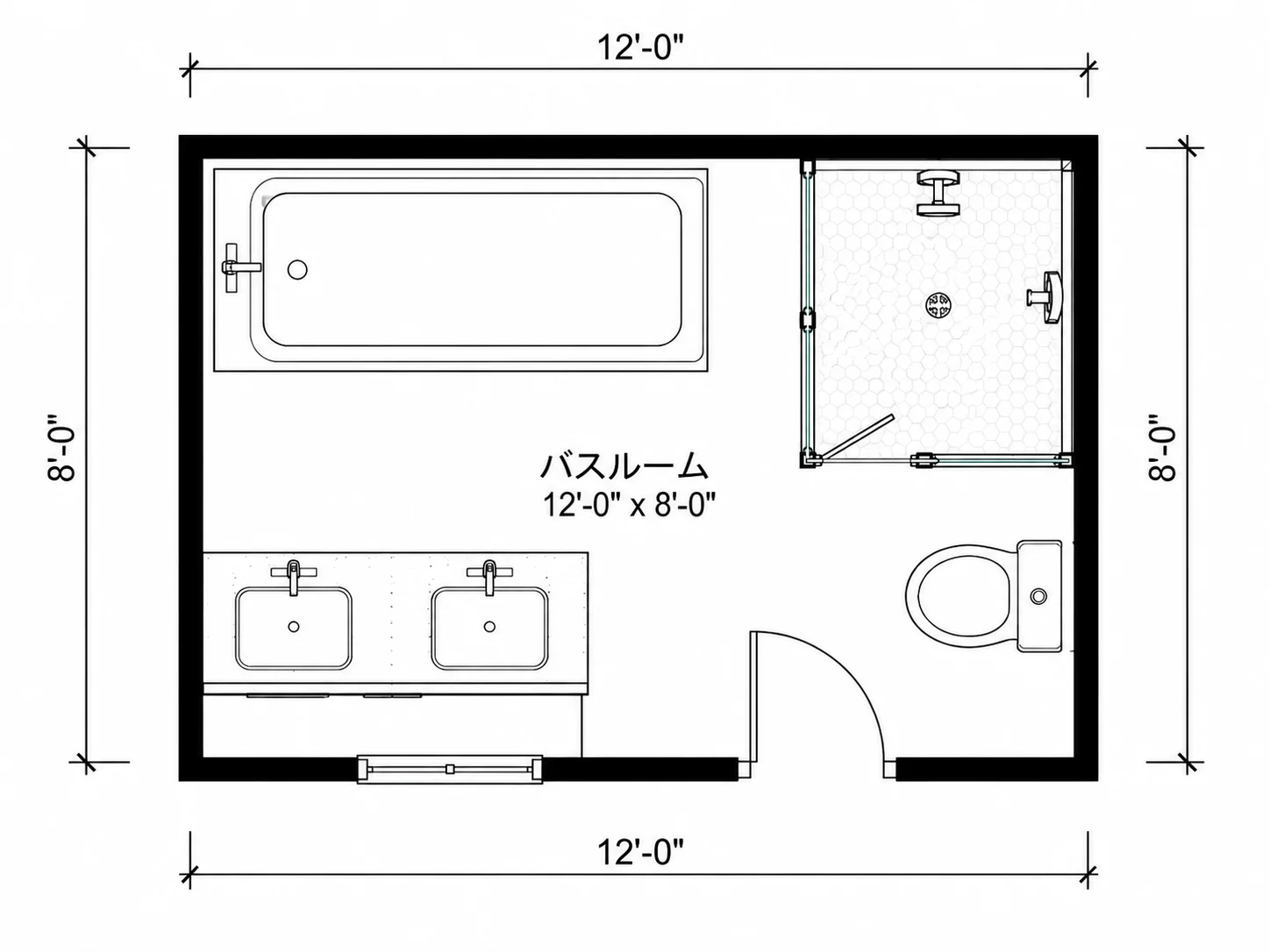 浴槽、シャワー、洗面台の記号ライブラリを備えたバスルームデザインツール
