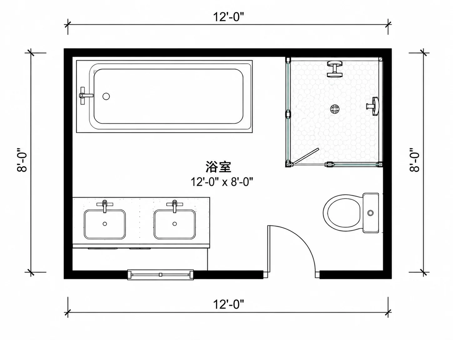 包含浴缸、淋浴間與洗手台的浴室設計符號圖庫