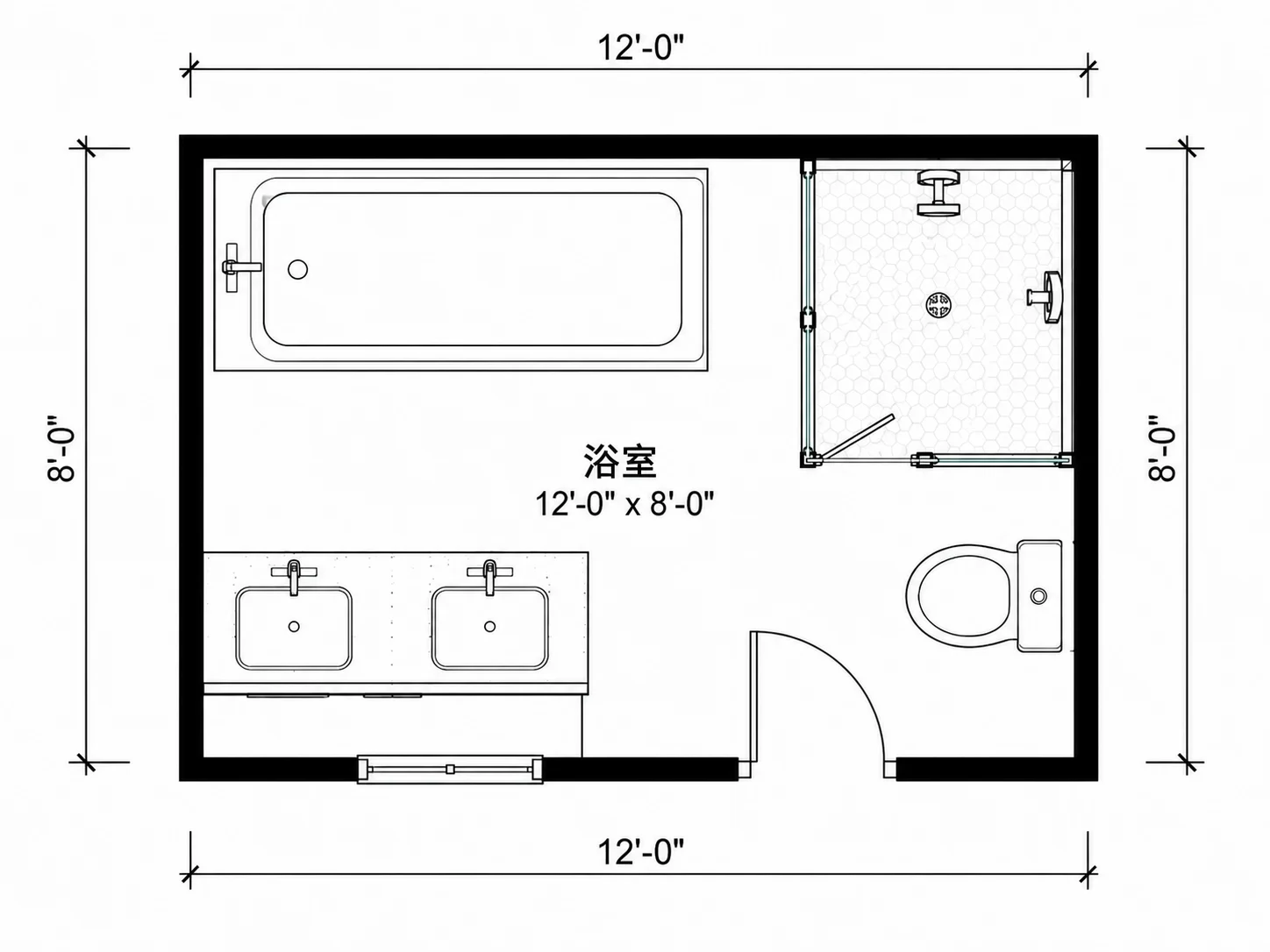 包含浴缸、淋浴房和浴室柜的卫生间设计符号库