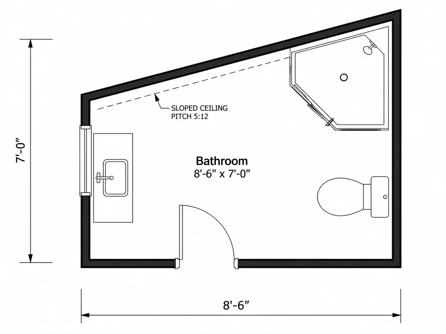 Bathroom designer layout with an angled wall