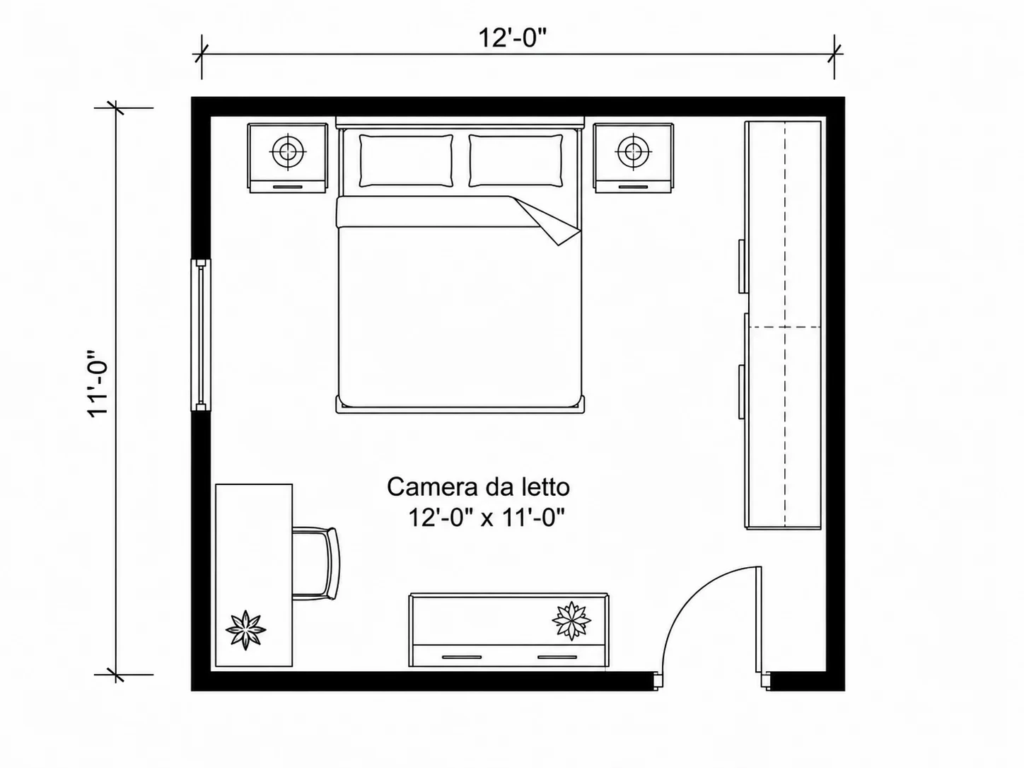 Libreria di simboli d'arredo nel planner per camera da letto