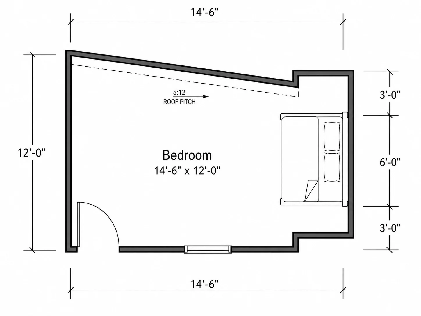 Bedroom layout with a sloped ceiling