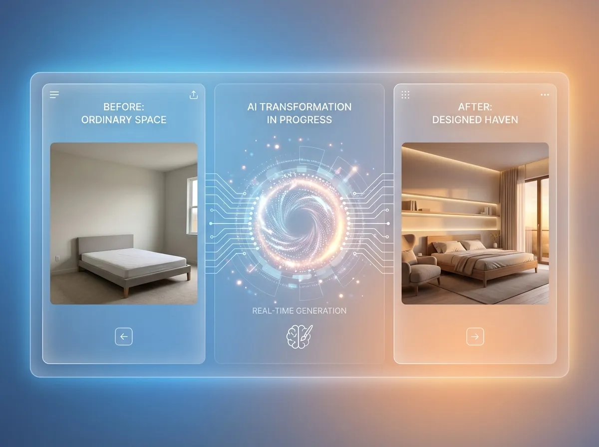 Kostenlose KI Schlafzimmer Design Oberfläche, bereit zur Nutzung nach einer schnellen Anmeldung