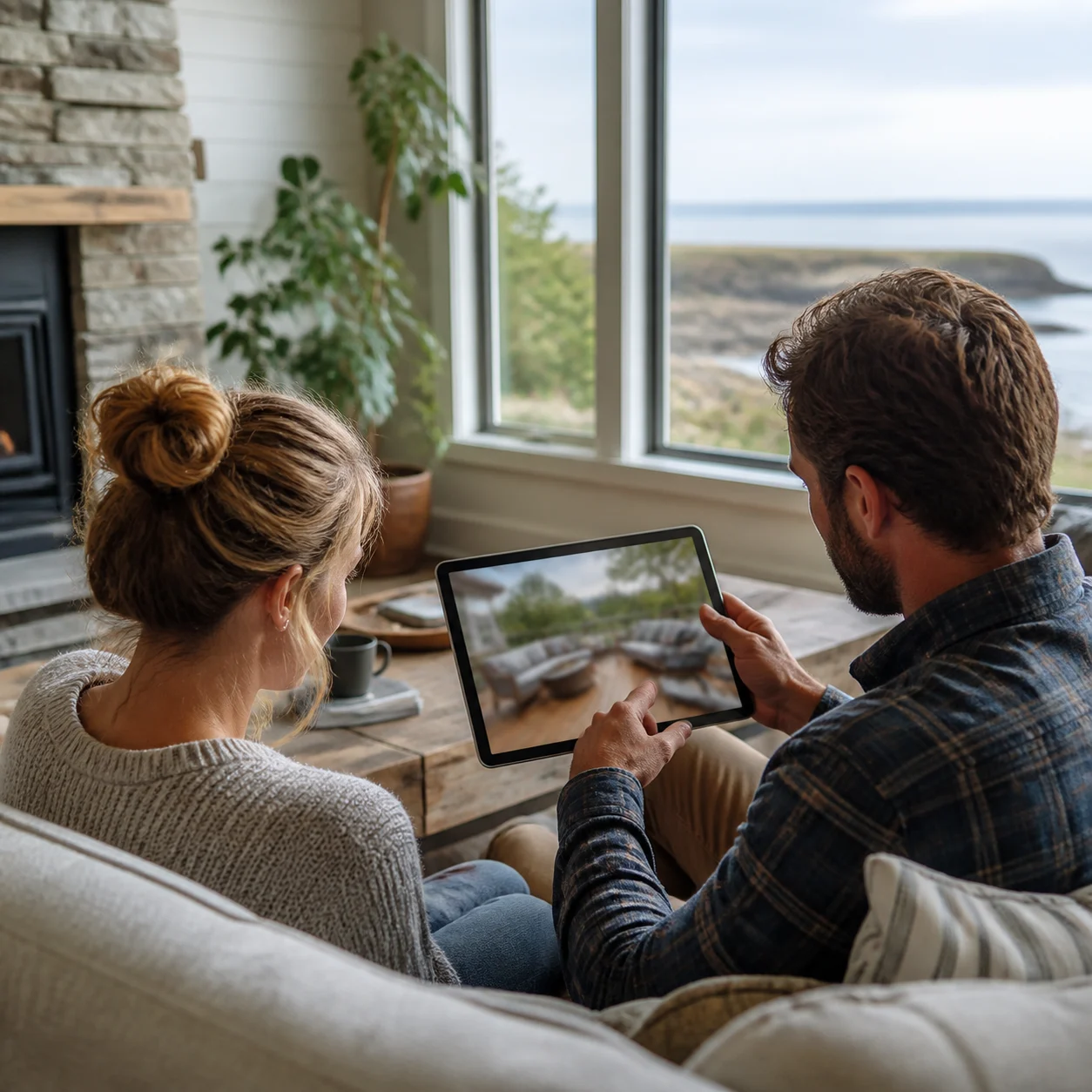 Homeowner comparing deck style results on a laptop before a build