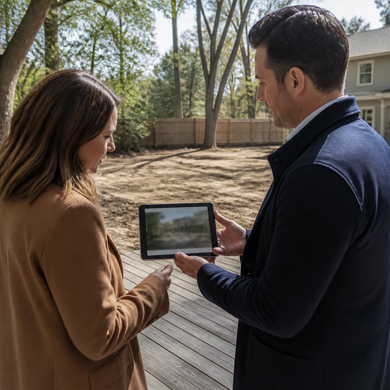 Real estate agent showing generated deck concepts to a client