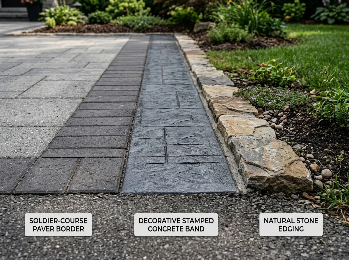 AI driveway design with contrast border edging and decorative banding detail