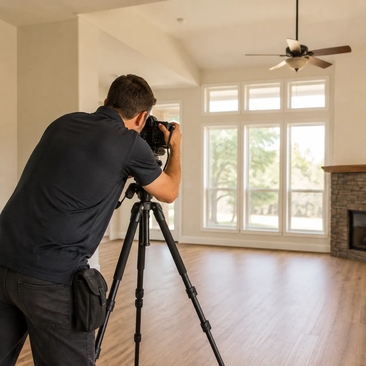 Real estate photographer using AI empty room tool to prepare property listing photos