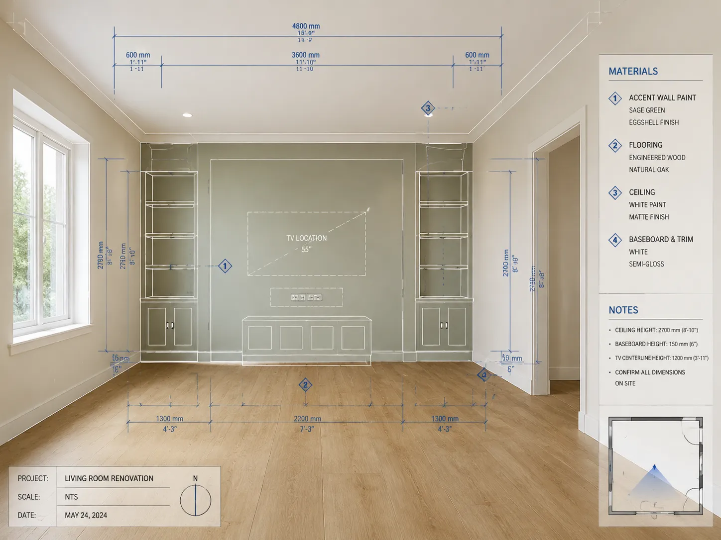 AI empty room tool used for renovation planning showing clear floor and walls
