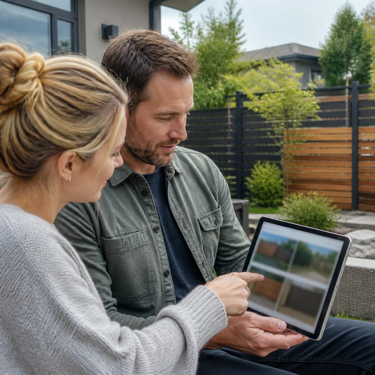 Homeowner comparing fence style results on a laptop