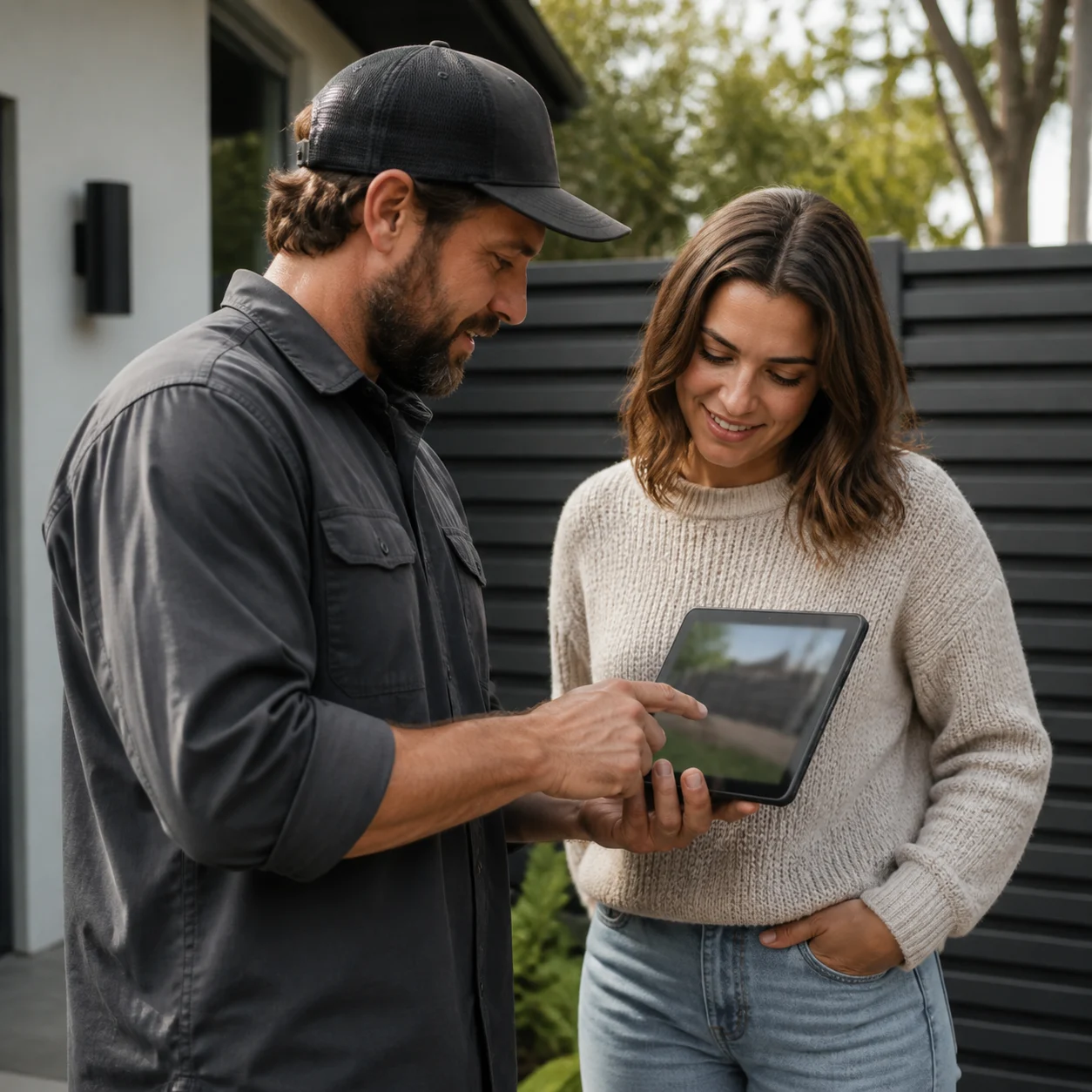 Fence contractor showing generated concepts to a client