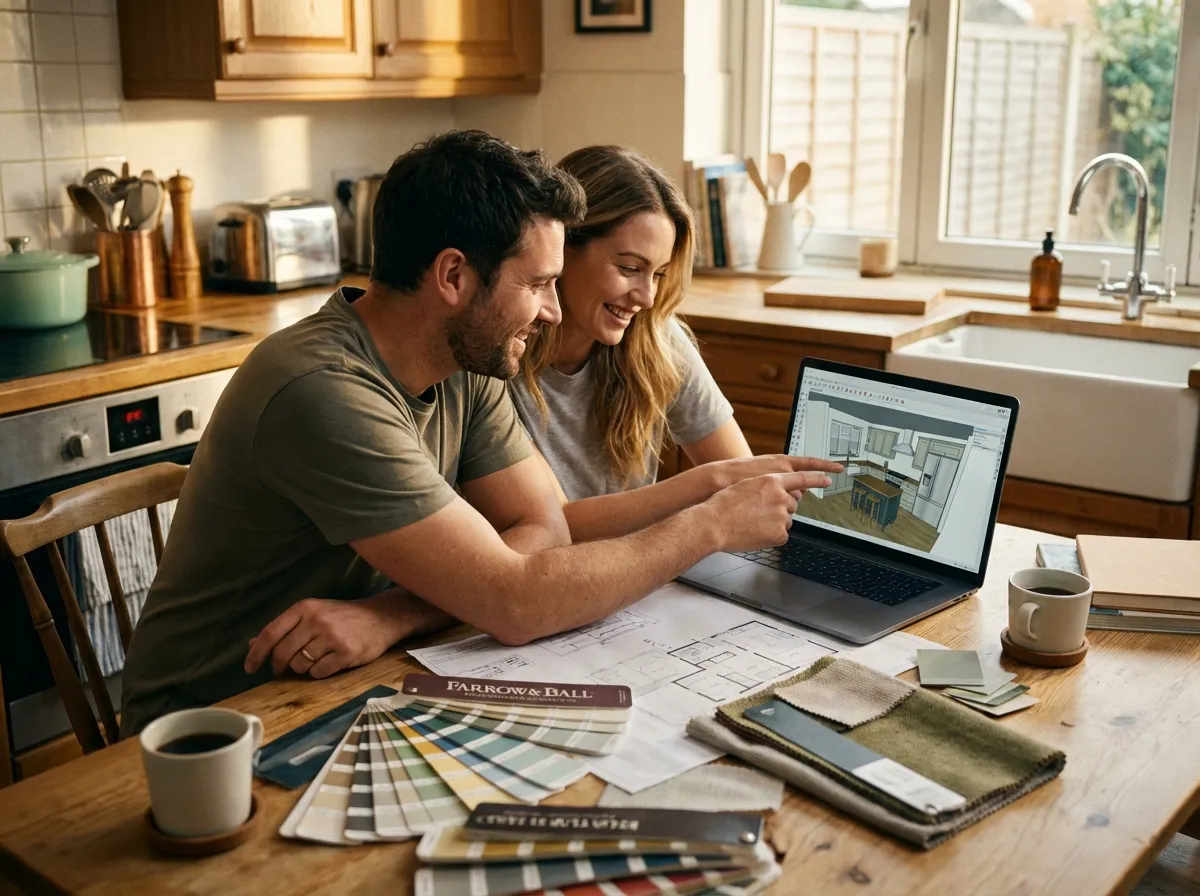 Homeowner comparing floor plan layout options on a tablet using the AI 3D conversion tool