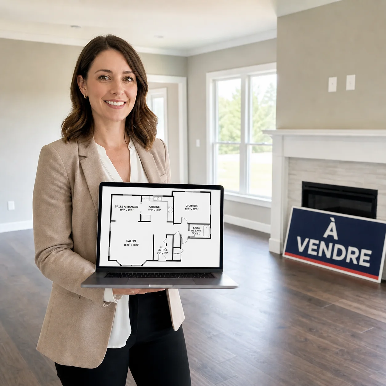 Agent immobilier exportant un plan de maison pour une annonce