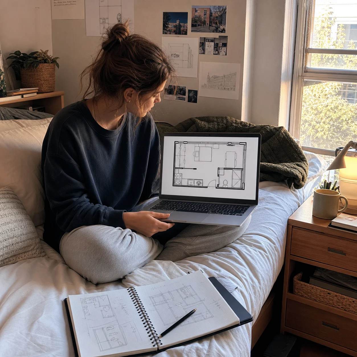Student entwirft ein Grundriss-Layout für ein Studienprojekt