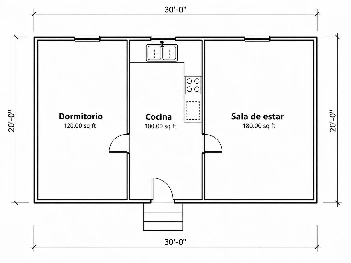 Plano de planta con etiquetas de estancias y cálculo de metros cuadrados