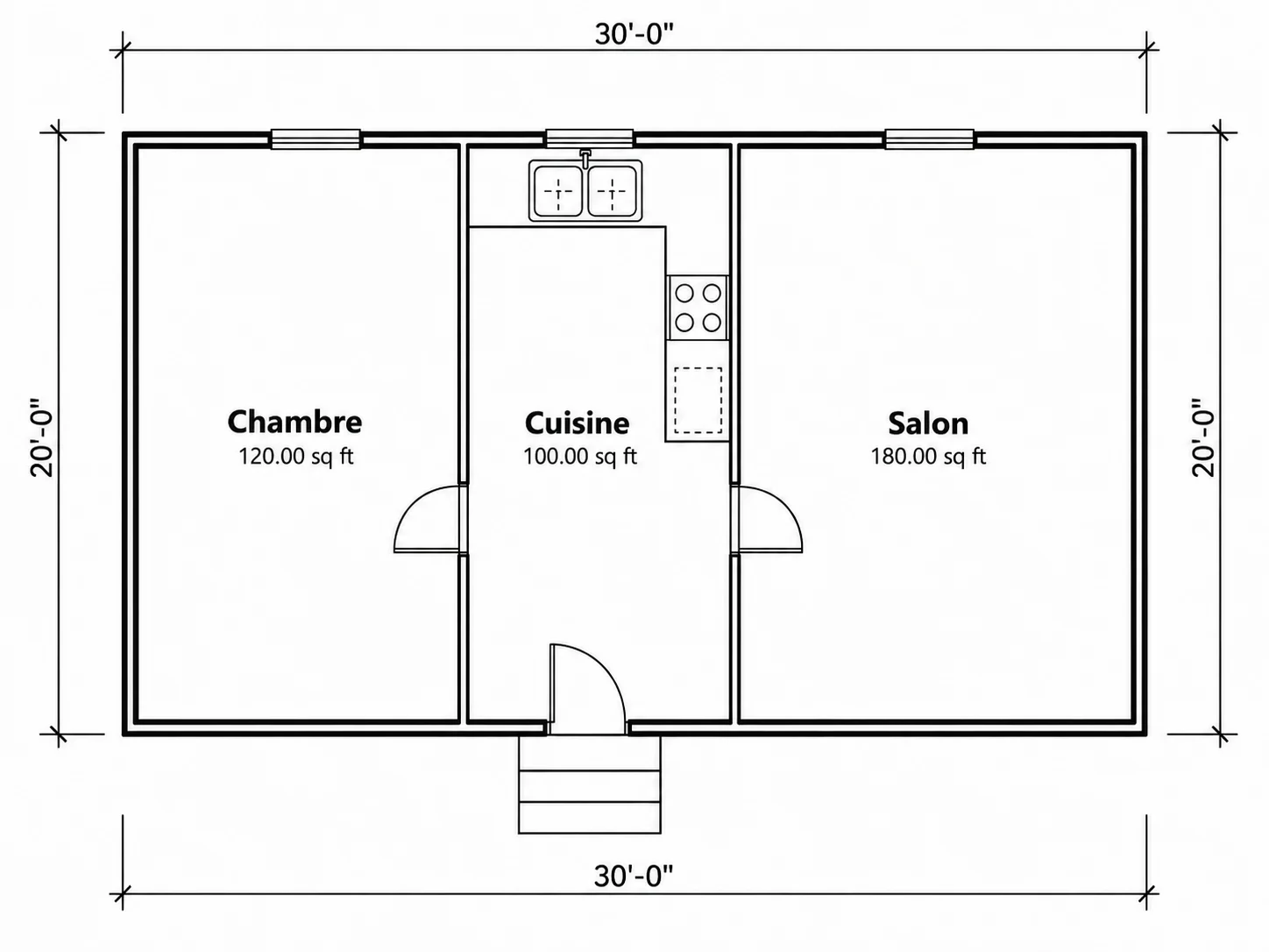 Plan de maison avec étiquettes de pièces et surfaces en mètres carrés
