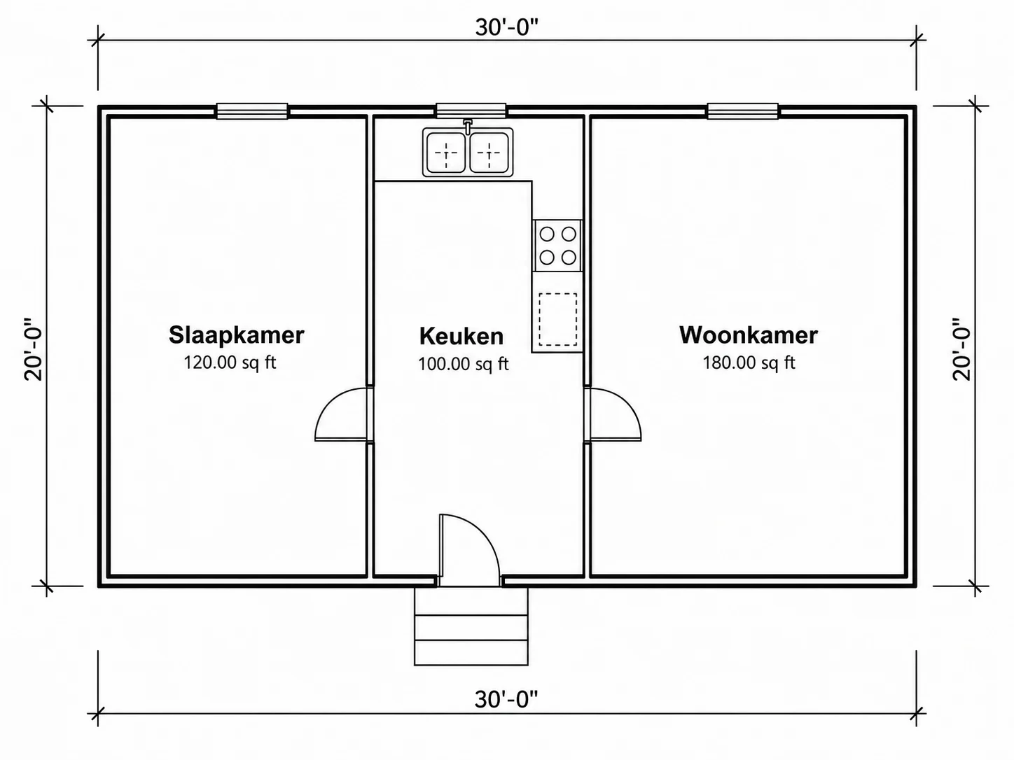 Plattegrond met kamerlabels en zichtbare vierkante meters