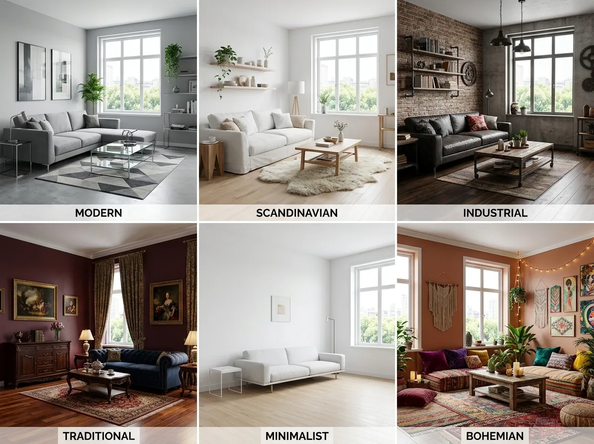 Cuadrícula de estilos de muebles disponibles para la colocación en planos con IA