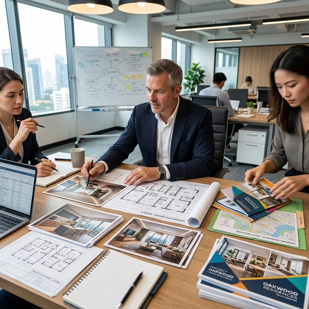 Property developer reviewing AI-generated interior renders of an upcoming residential project on a monitor