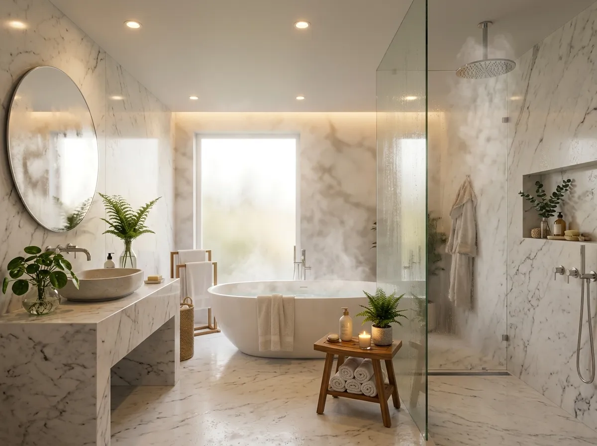 Luxury bathroom interior design AI render generated from a simple floor plan