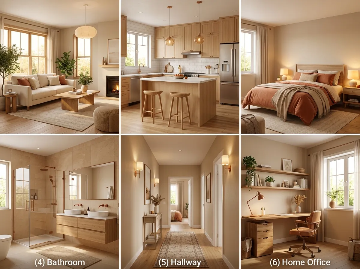 Set completo di render di stanze generati in batch da un singolo caricamento di planimetria