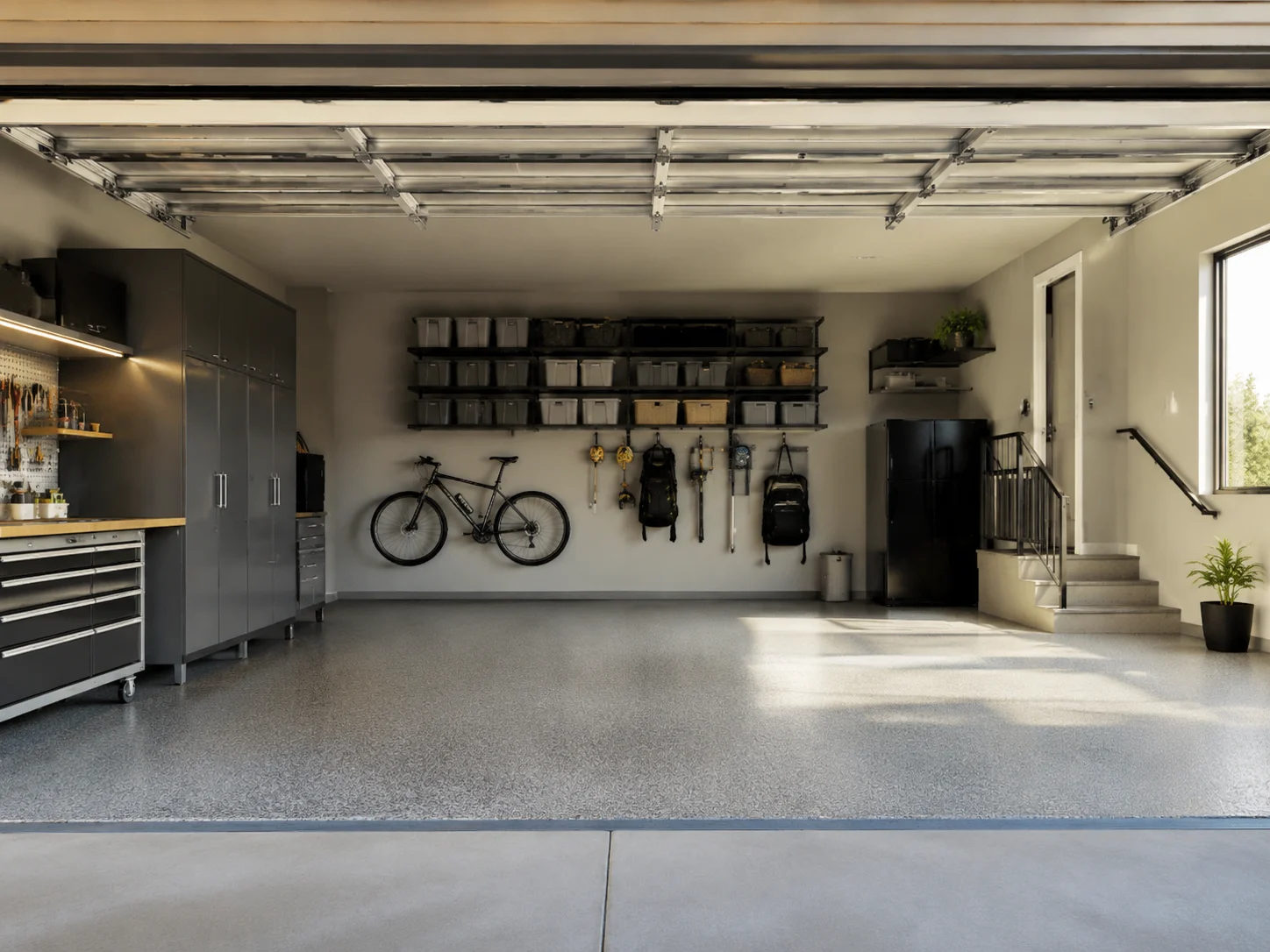 Garage interior with an organized storage and layout plan