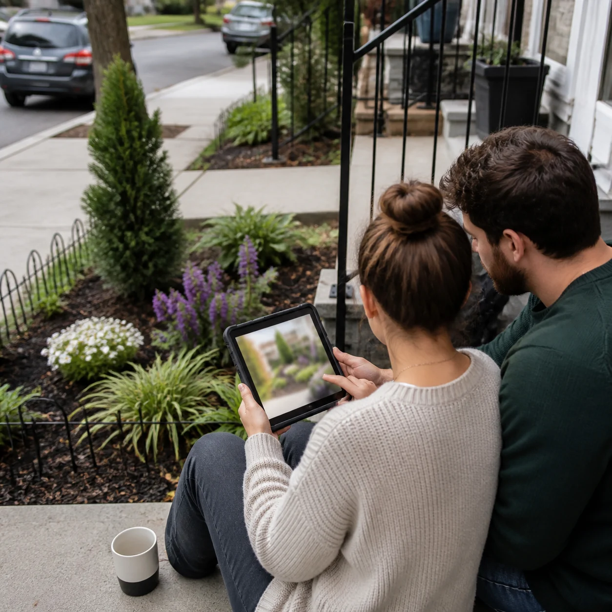 Renter browsing generated small garden ideas on a phone