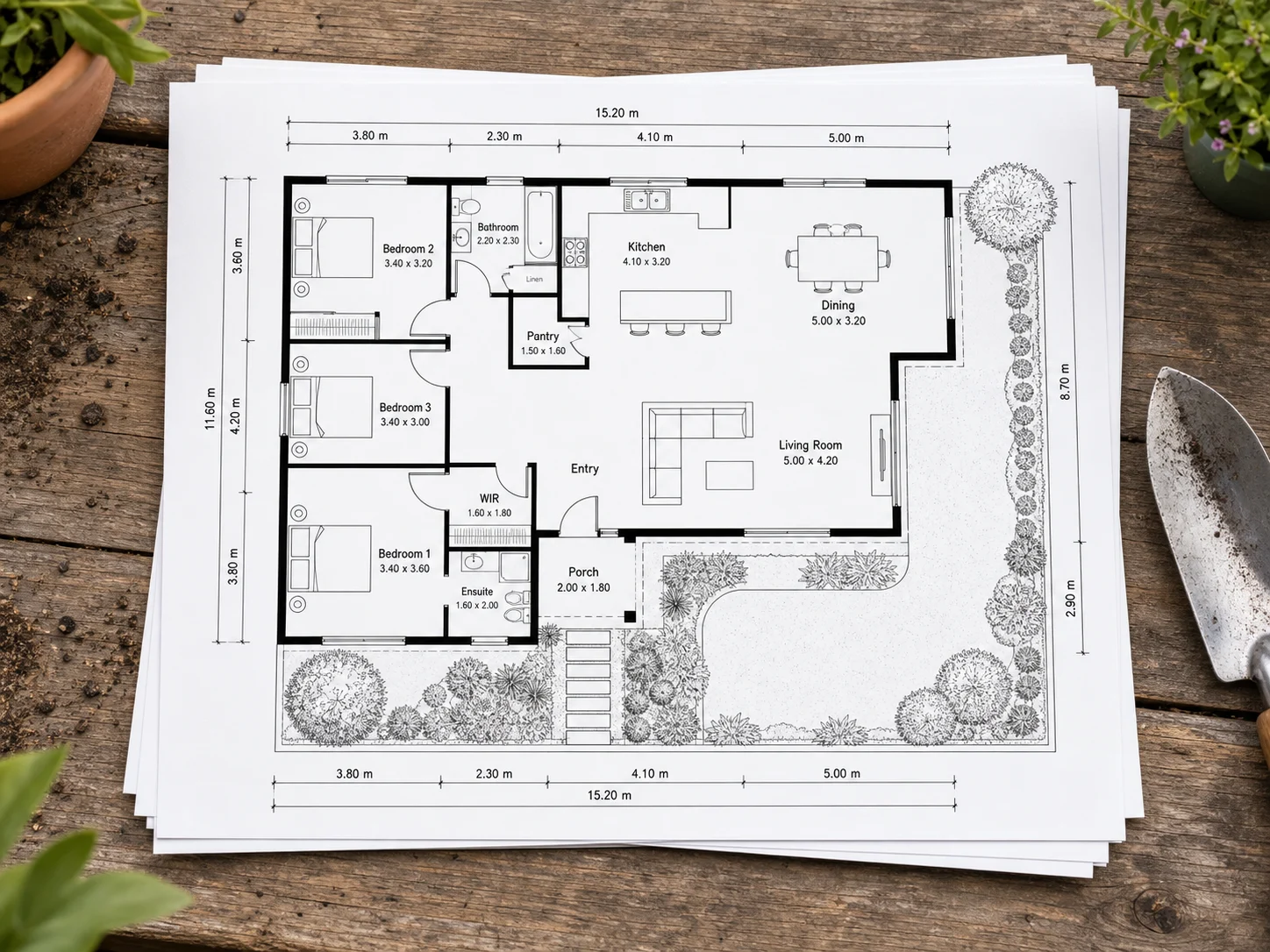 Garden planner export options showing PNG and PDF