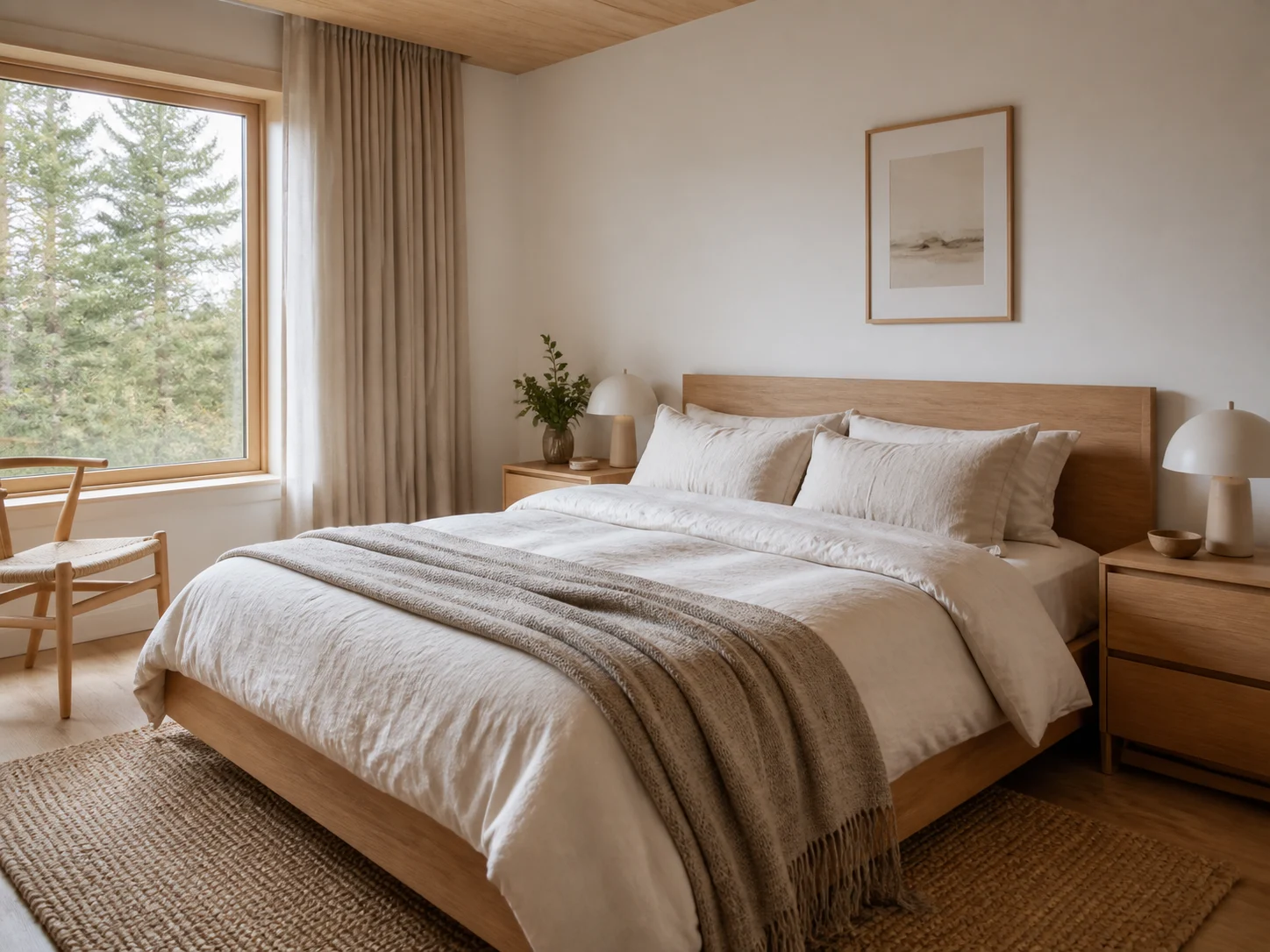 Scandinavian bedroom retreat with light oak flooring
