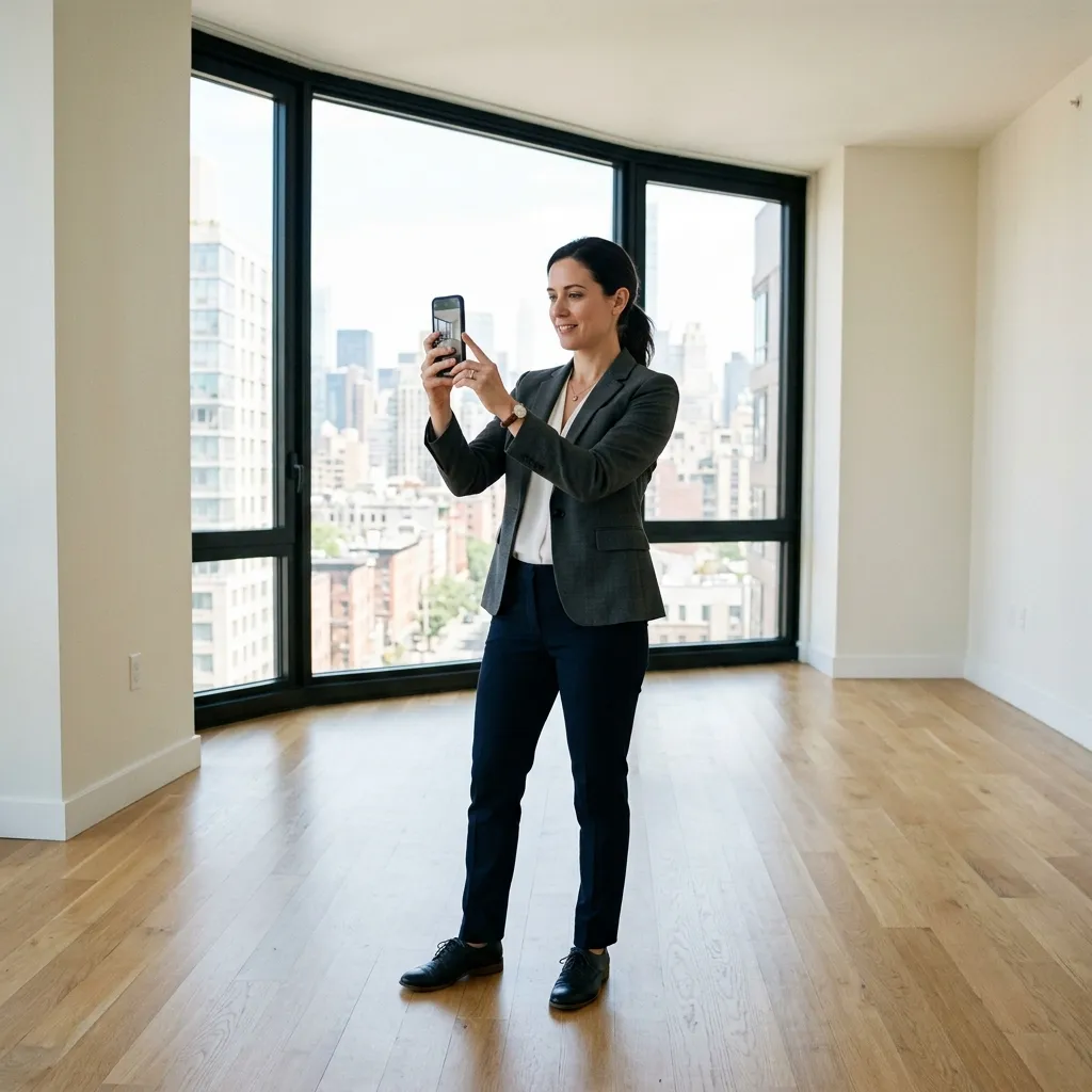 Real estate agent photographing a property room to convert into a floor plan using AI