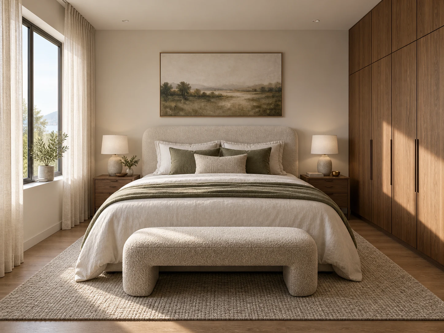 Pre-sale bedroom interior render generated from a CAD elevation of an unbuilt unit