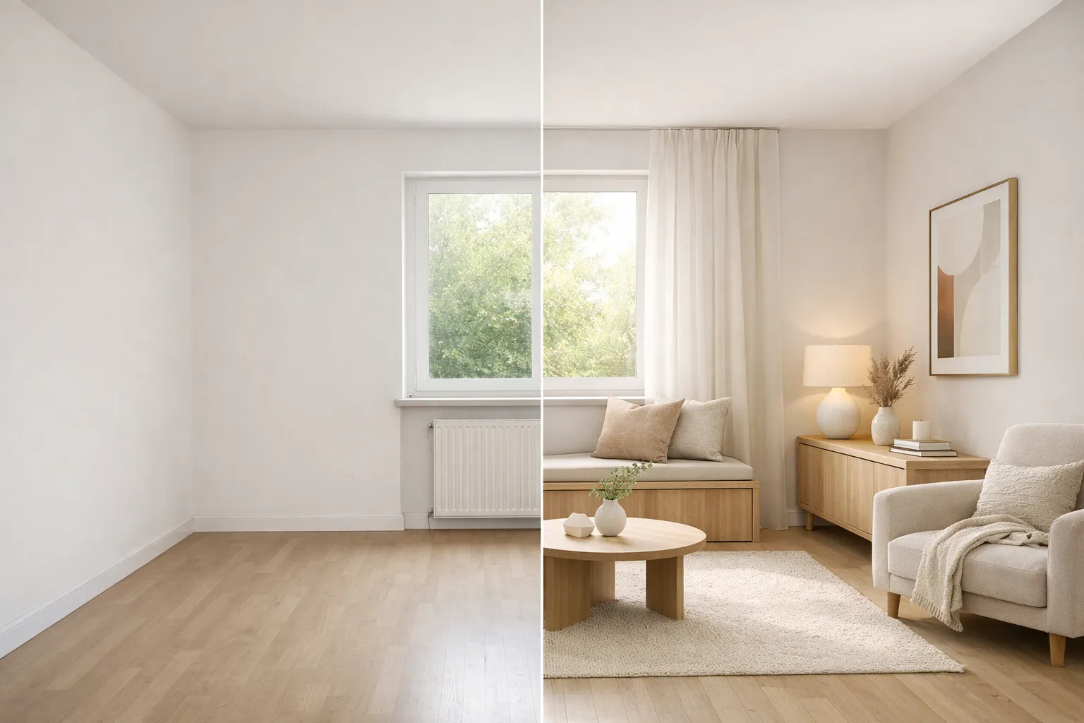 AI interior design generator turning an uploaded room photo into a redesigned room
