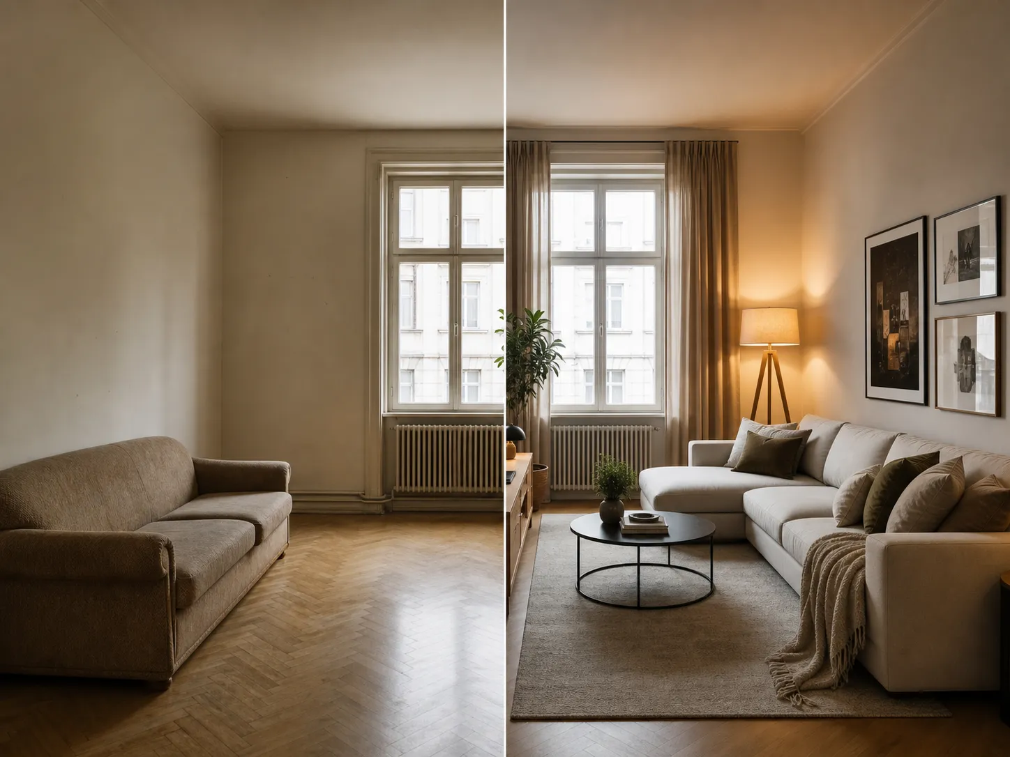 Before and after room comparison from the AI interior design generator