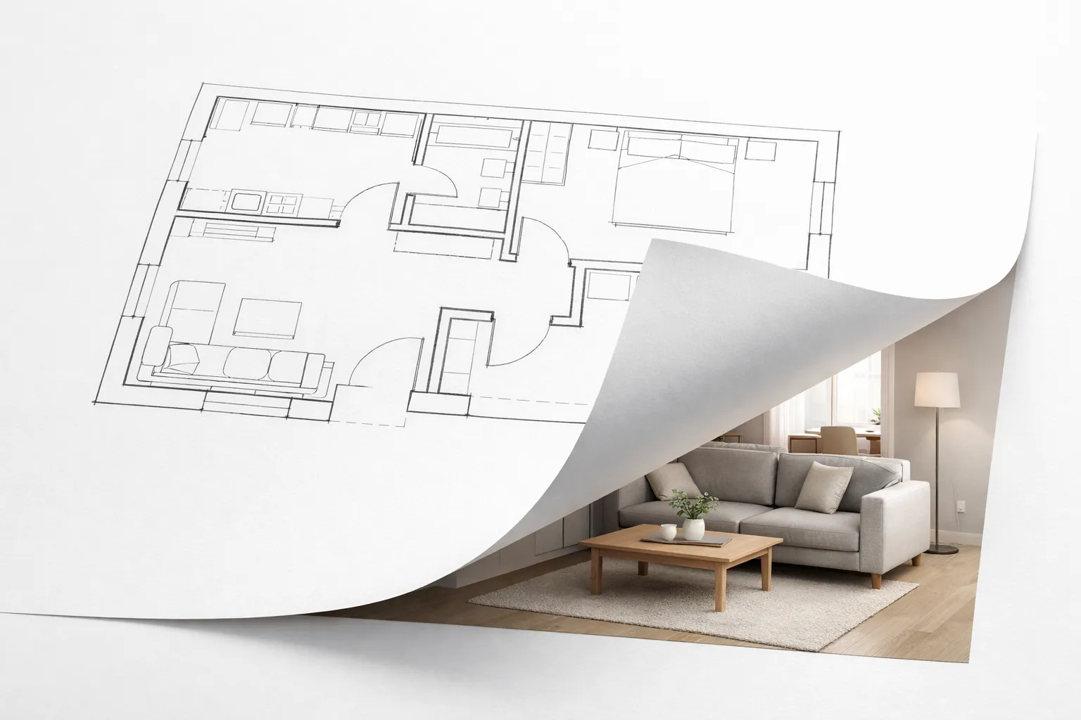 3D room visualization generated from a 2D floor plan