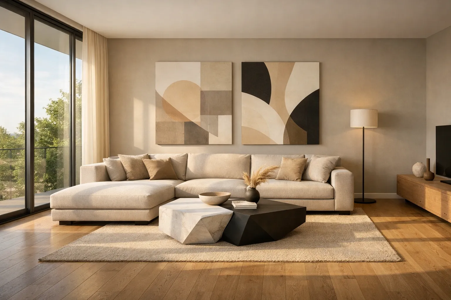 AI interior design generator result: modern minimalist living room from an uploaded photo