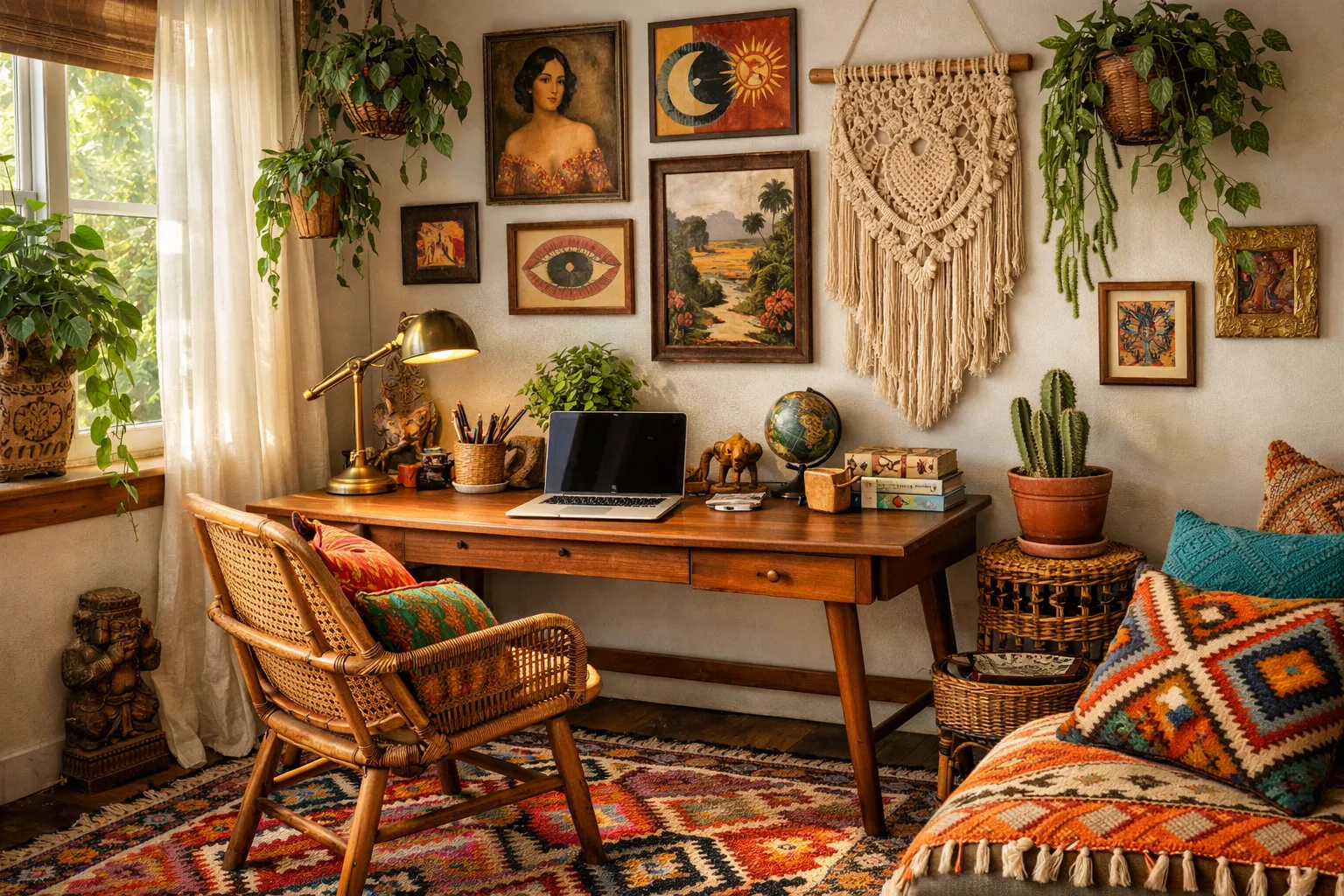 AI interior design generator result: bohemian home office created from a floor plan