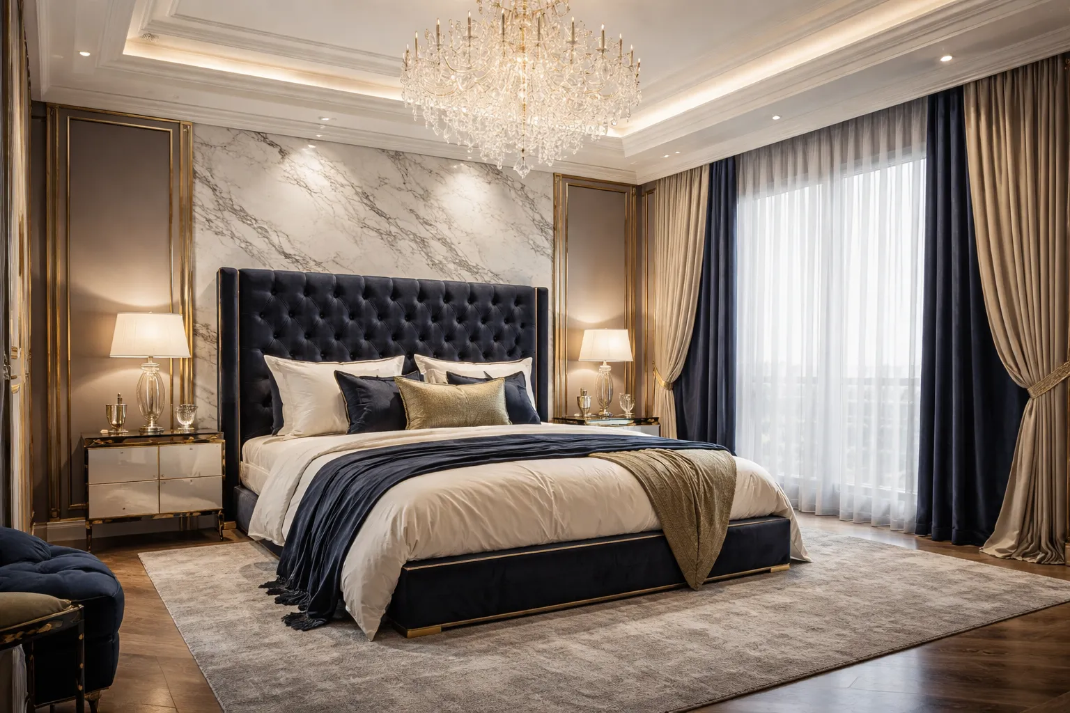 AI interior design generator result: luxury hotel-style master bedroom