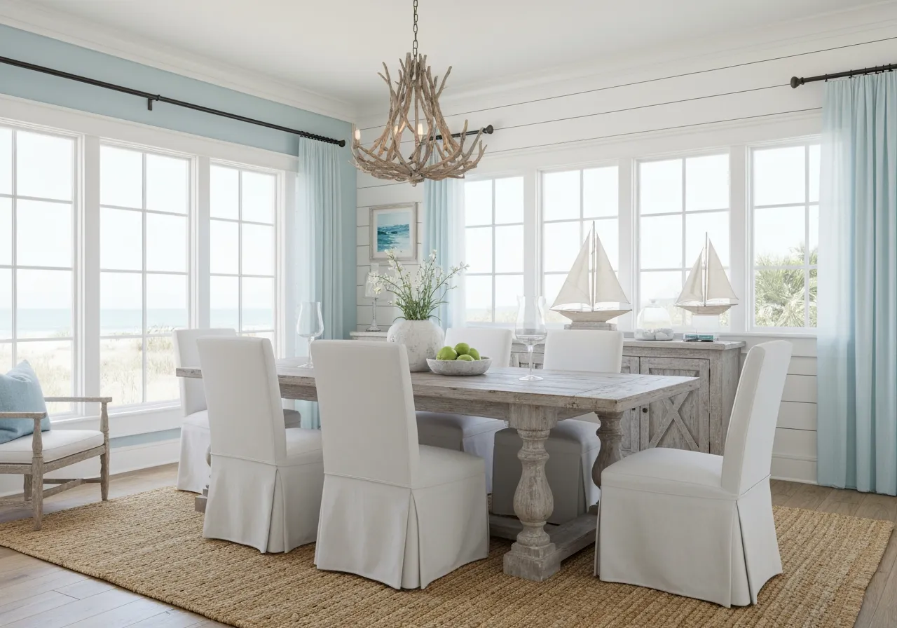 AI interior design generator result: coastal-themed dining room