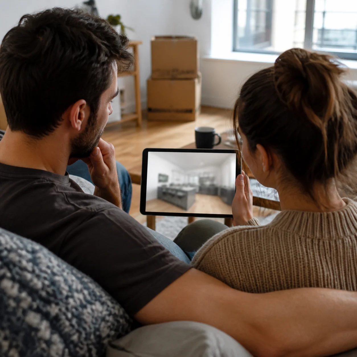 Renter looking at a generated kitchen design on a phone