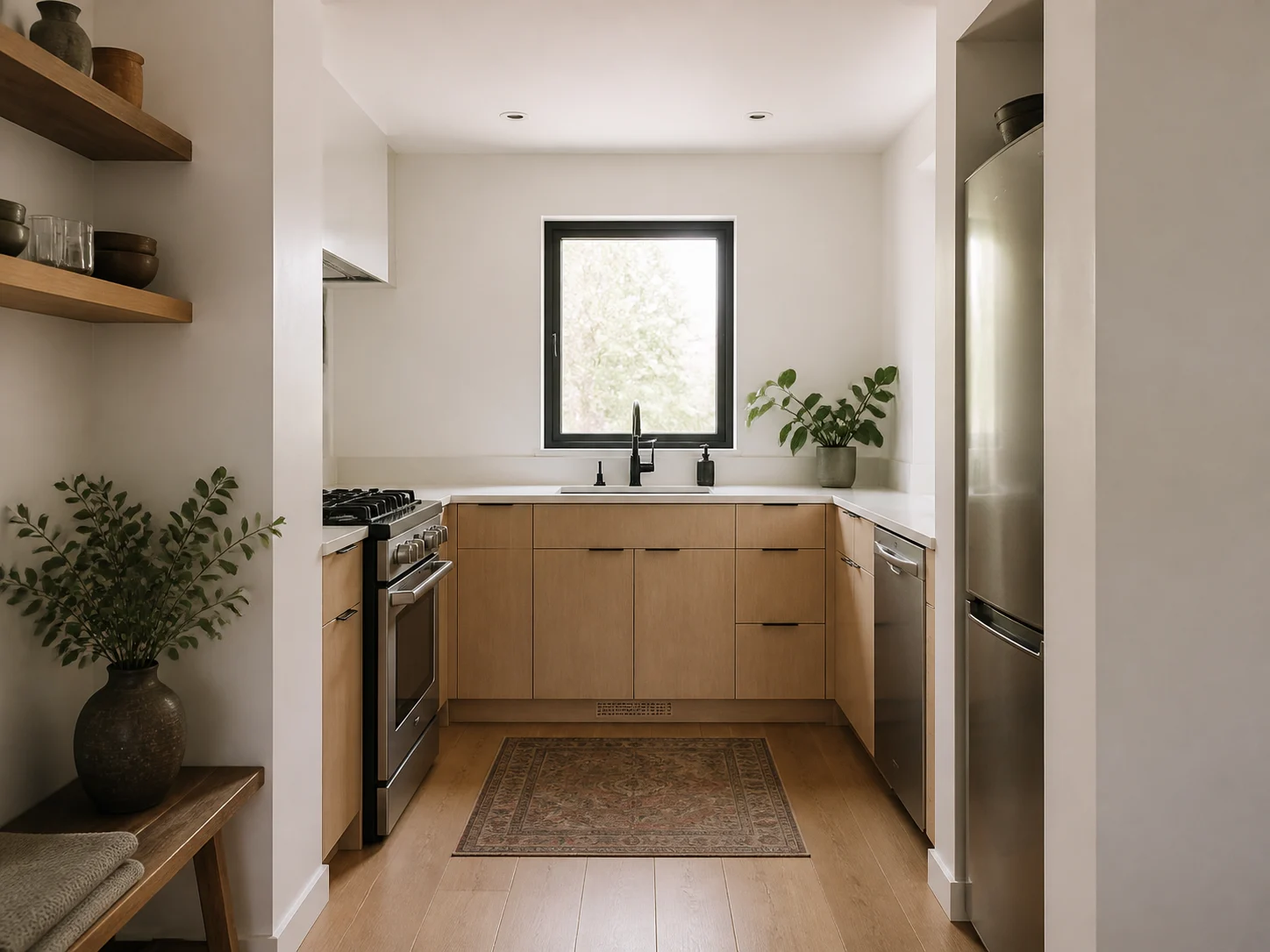 Minimalist small apartment kitchen with compact efficient layout