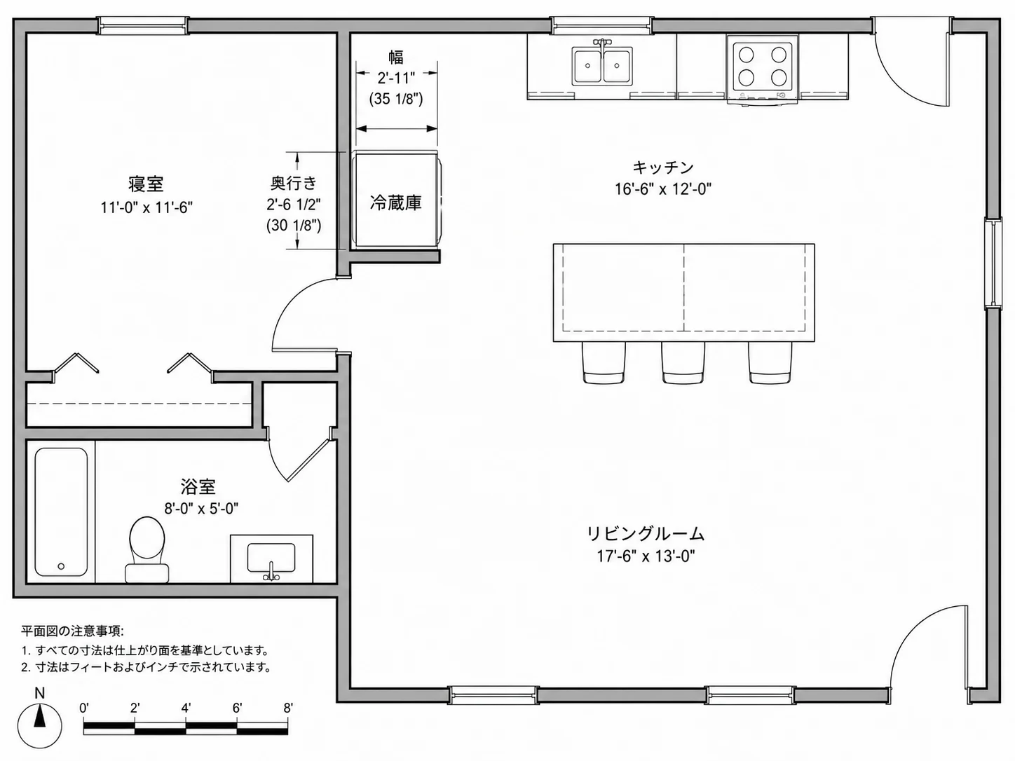 実寸サイズに調整されたキッチン家電の配置プラン